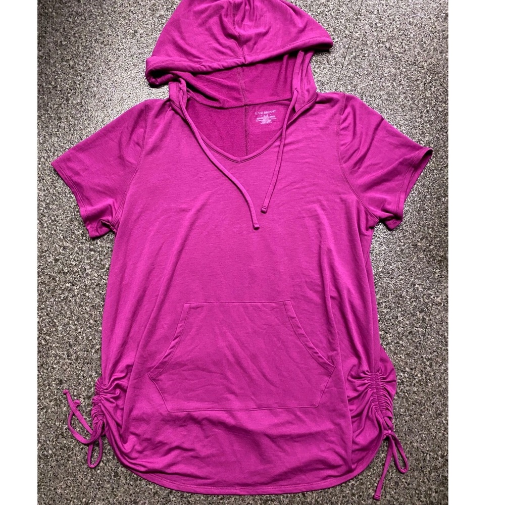 Lane Bryant Hoodie Women 18/20 Magenta Pink Excellent Short Sleeve Ruched Side